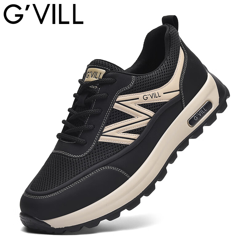 贵之步G'VILL夏季新款网面透气休闲鞋男士厚底软弹户外运动鞋潮流跑步鞋 黑色 （G1703) 42 （皮鞋码）