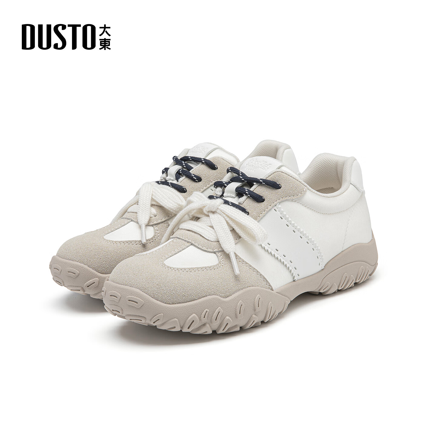 大东德训鞋女鞋2025秋季新款休闲平底中跟系带拼色材质Q0668 米色 35