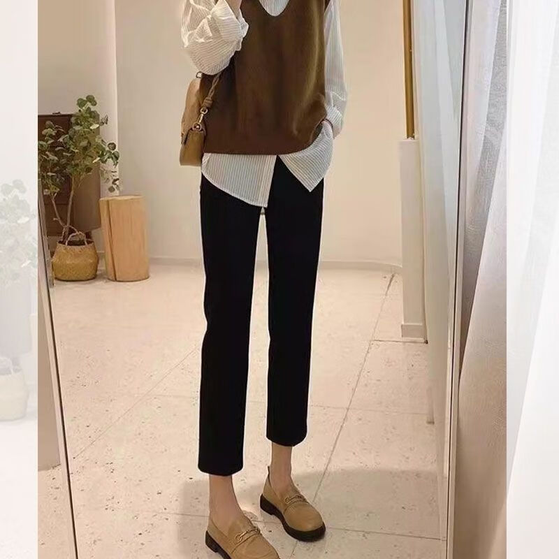 GIOIO筷子腿休闲烟管裤女2025秋冬新款高腰显瘦修饰腿型直筒小脚西装裤 九分裤 ( 身高155-160) 加绒 L (建议体重105-114斤)