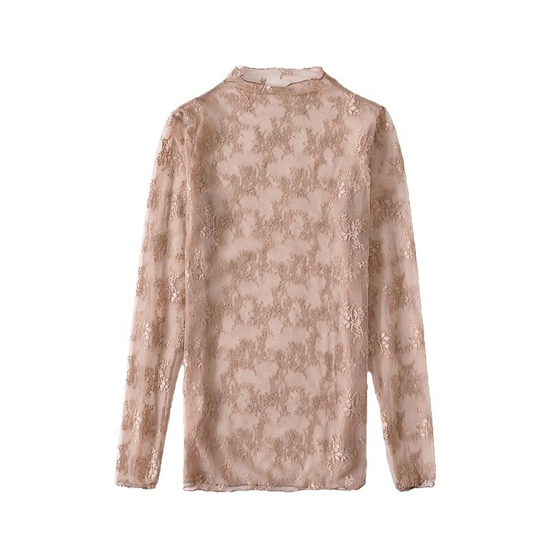 【厂家直供】2020秋冬蕾丝打底衫女长袖半高领内搭镂空雪纺洋气性 白色 (1件装) S