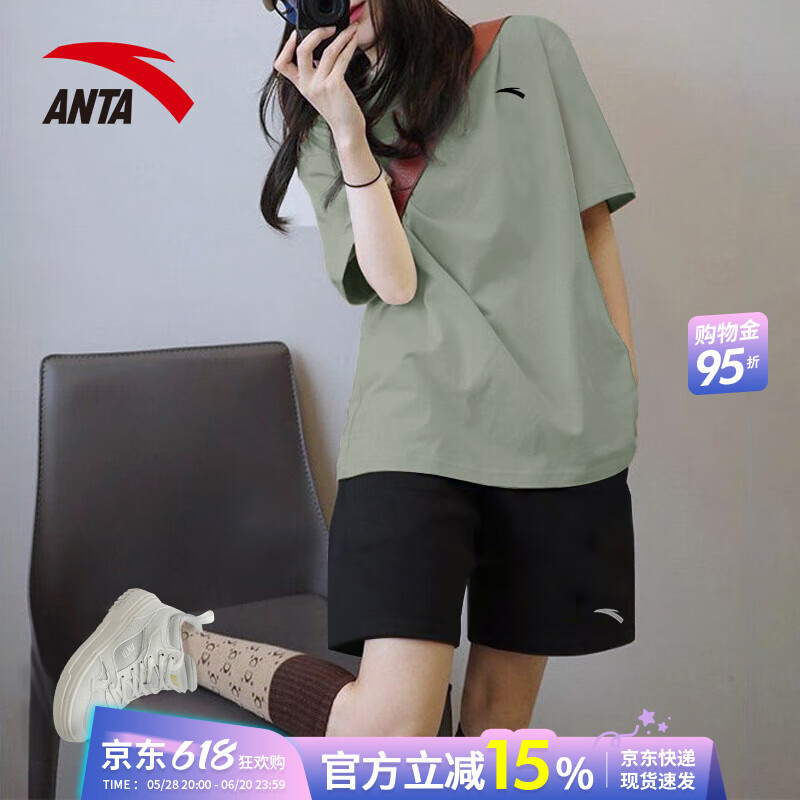 安踏运动套装女速干T恤短裤女士衣服休闲夏夏季薄款足球服篮球服 【运动百搭风】豆灰色/基础黑 S /男女同款