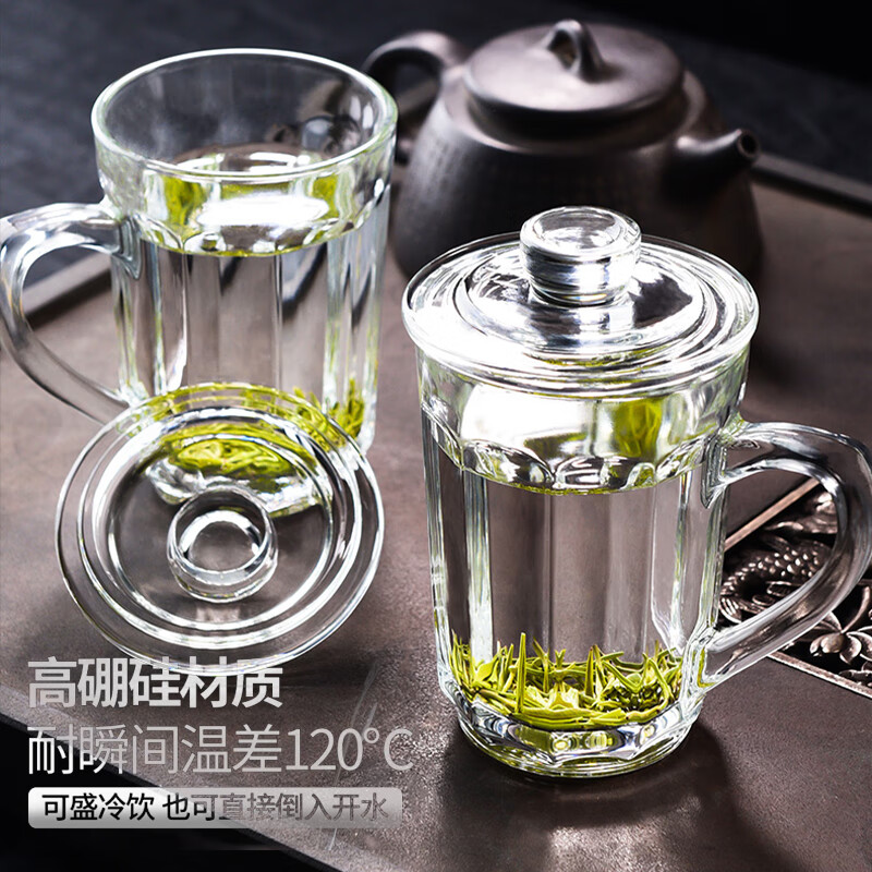 喜碧喜碧可耐超高瞬时温差带盖把杯茶杯可进蒸箱牛奶杯透明玻璃杯 肖恩热饮杯430ML/2只