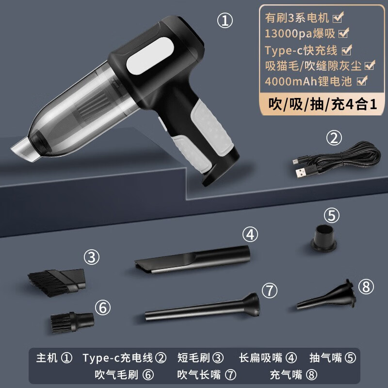 南啵丸车载吸尘器车用无线充电吸吹两用家用小型迷你手持汽车车内大功率 标准款_黑色