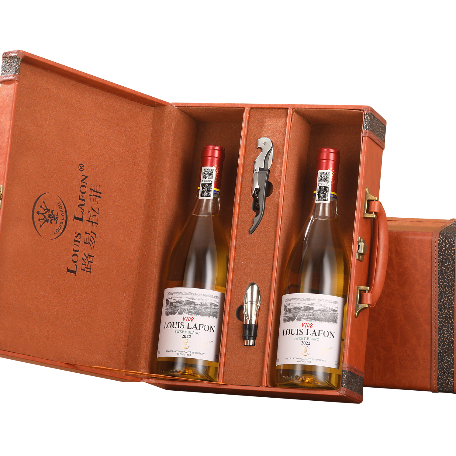 路易拉菲（LOUIS LAFON）法国进口12度V108霞多丽女士甜白葡萄酒750ml*2双支礼盒高档送礼