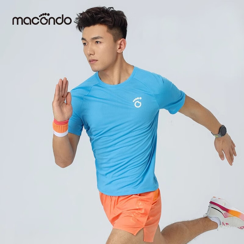 马孔多（macondo）运动速干衣健身男女速干上衣夏季透气吸湿训练半袖跑步短袖t恤7代 亚海蓝-男 XL （女61-69kg男65-75kg）