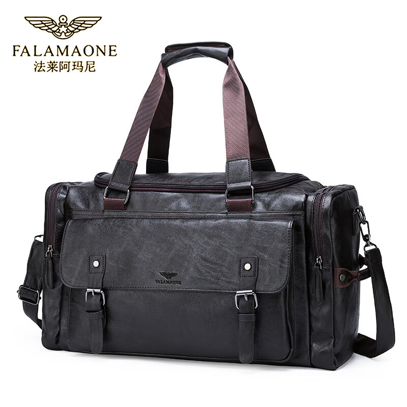 FALAMAONE旅行包男大容量高档轻奢品牌行李包短途出差包手提包健身包时尚潮 啡色51*30*18