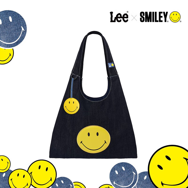 LEExSmiley联名购物袋男女托特包通勤单肩包女包生日礼物学生帆布包 原牛色+笑脸挂件