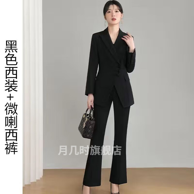 韦戒播音主持艺考服装女高端西装新中式高级感套装裤新款设计感国风盘 黑色外套+裤子 XL
