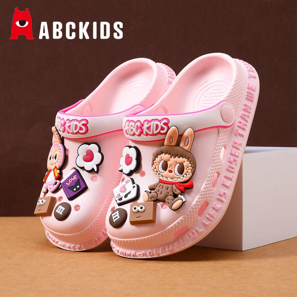 拉布布女童洞洞鞋儿童拖鞋夏季新款防滑凉鞋女孩沙滩凉拖 粉色