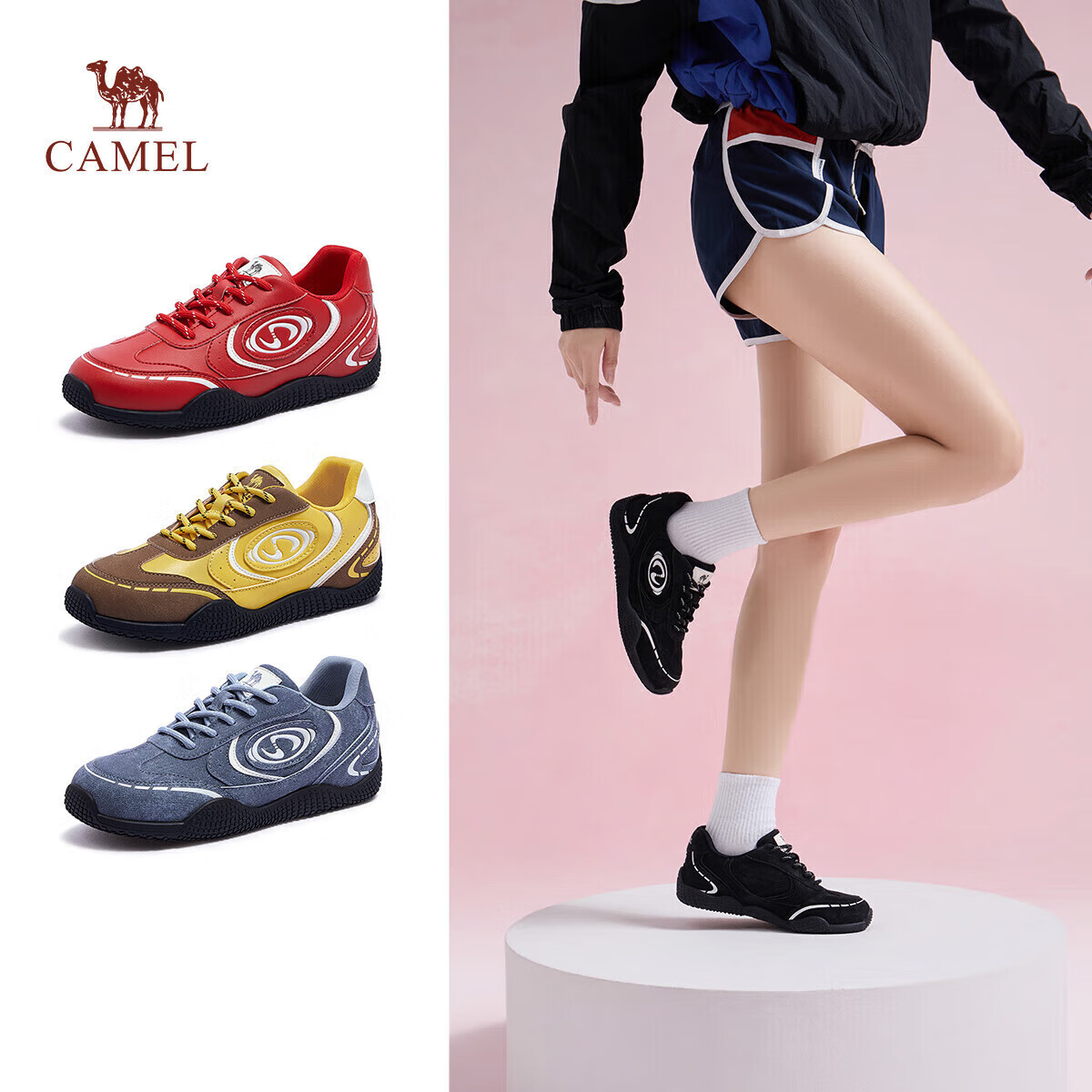 骆驼（CAMEL）月牙2.0德训鞋女多色拼接增高运动休闲鞋 L25S577059C 黑色 37