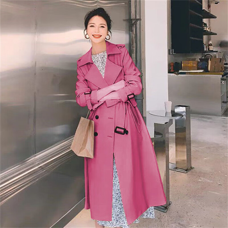 双排扣风衣女士2025新款韩版英伦长款外套小个子通勤气质潮流外套 柠檬黄 S