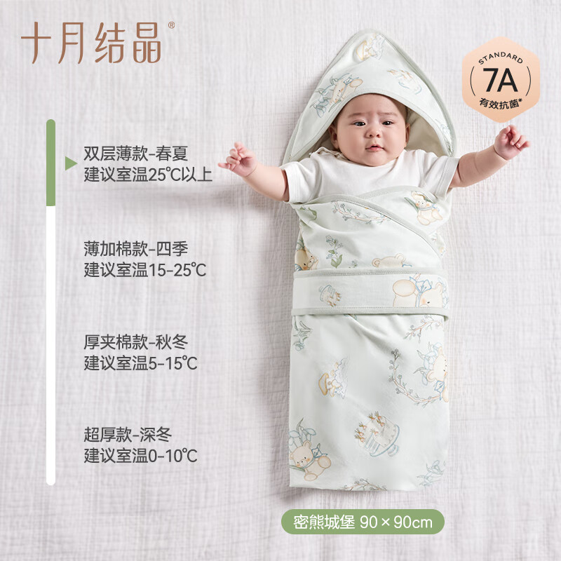 十月结晶婴儿包被纯棉四季通用新生儿抱被防惊跳产房宝宝睡袋包巾裹被 【春夏款】密熊城堡