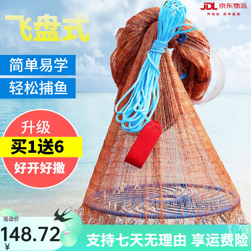 鼎立(DINGLI)大飛盤式撒網(wǎng)美式漁網(wǎng)拋網(wǎng)手撒手拋網(wǎng)魚網(wǎng)捕魚輪胎線自動易捕魚網(wǎng) 1.8m A飛盤式輪胎線【高360直徑