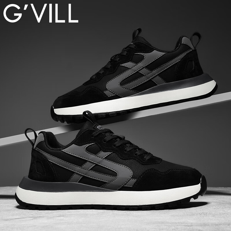 贵之步秋冬季男鞋新款休闲鞋软底防滑舒适运动鞋厚底增高缓震男款 黑色 G006 42 （运动鞋码）