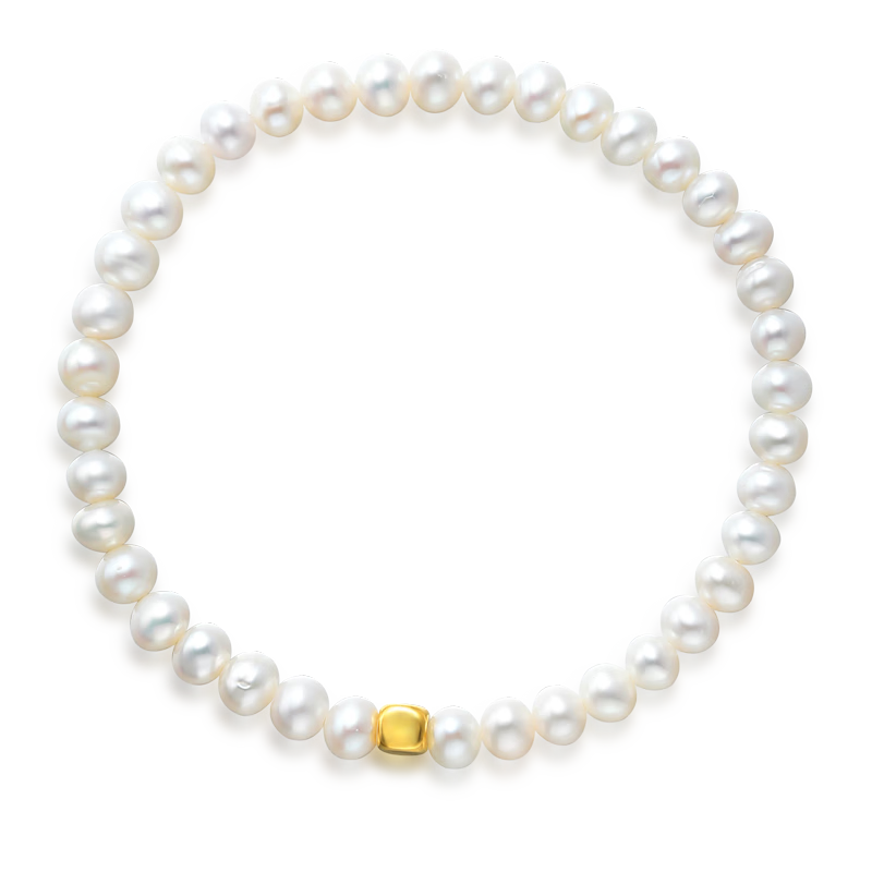 黛米5-6mm精選無核淡水珍珠足金手鏈黃金約0.03g生日禮物