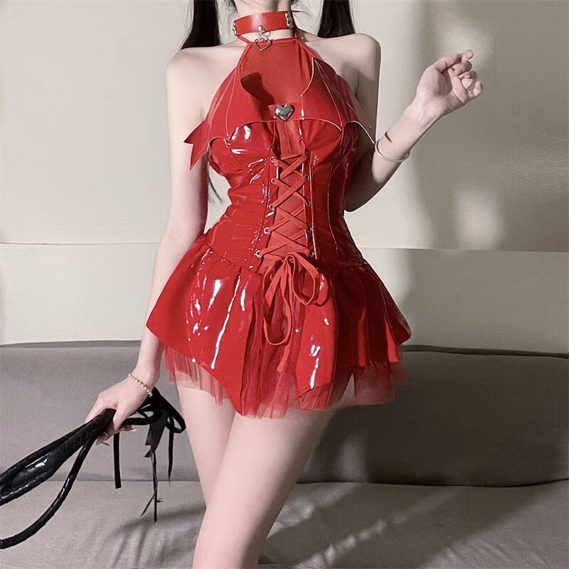 通用情L趣内衣cosplay魅魔小恶魔性感短裙诱惑PU亮面万圣节二次元