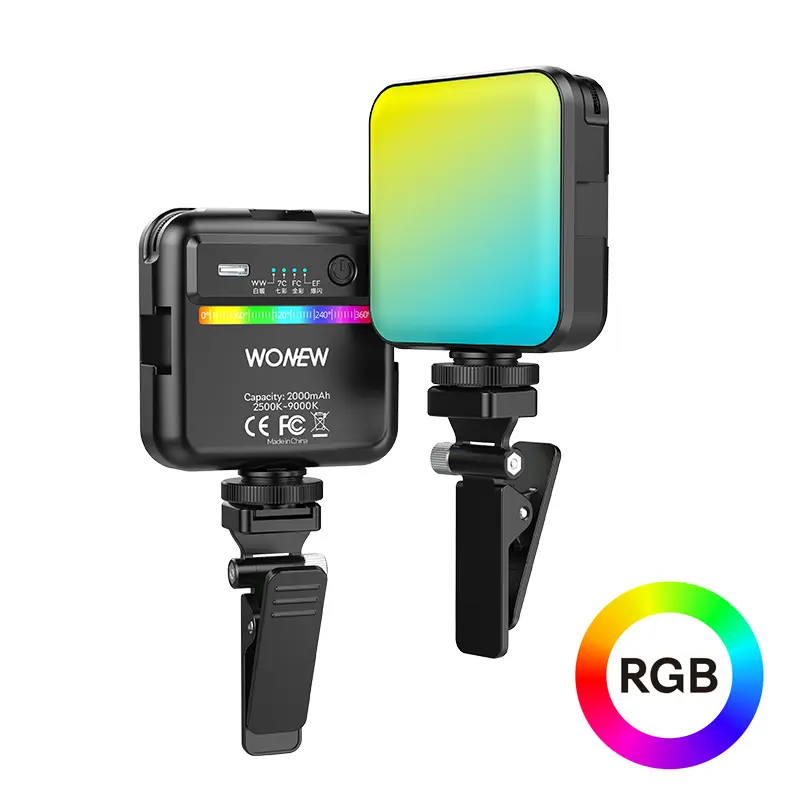 wonew七彩蜗牛补光灯手机直播支架七彩RGB三脚架美颜化妆脸灯手机架录像设备单反迷你云台旅游vlog神器 【冷暖款/FL02-白】美颜补光灯+手机夹