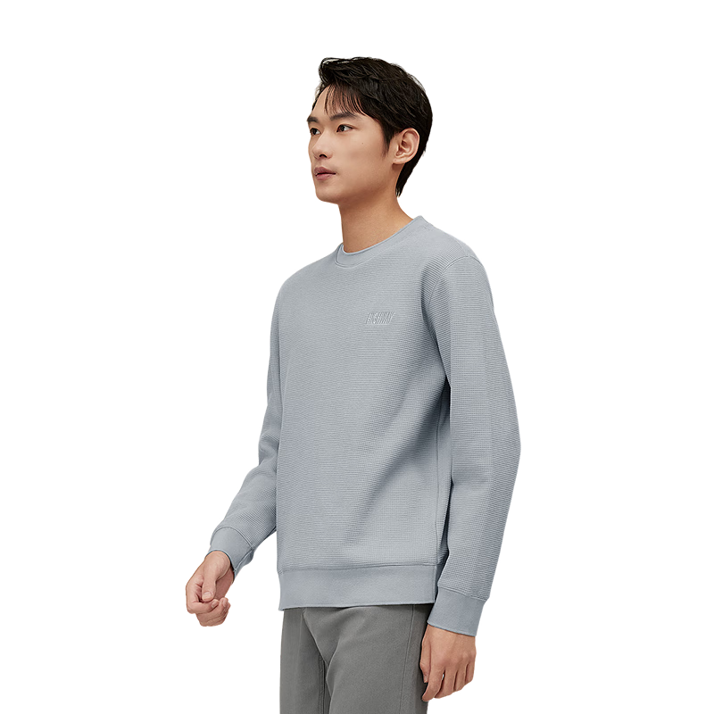 红豆华夫格加绒卫衣25秋冬新款弹力肌理假两件圆领男士卫衣男 S2浅云灰 XL 180/100B 推荐72-80公斤