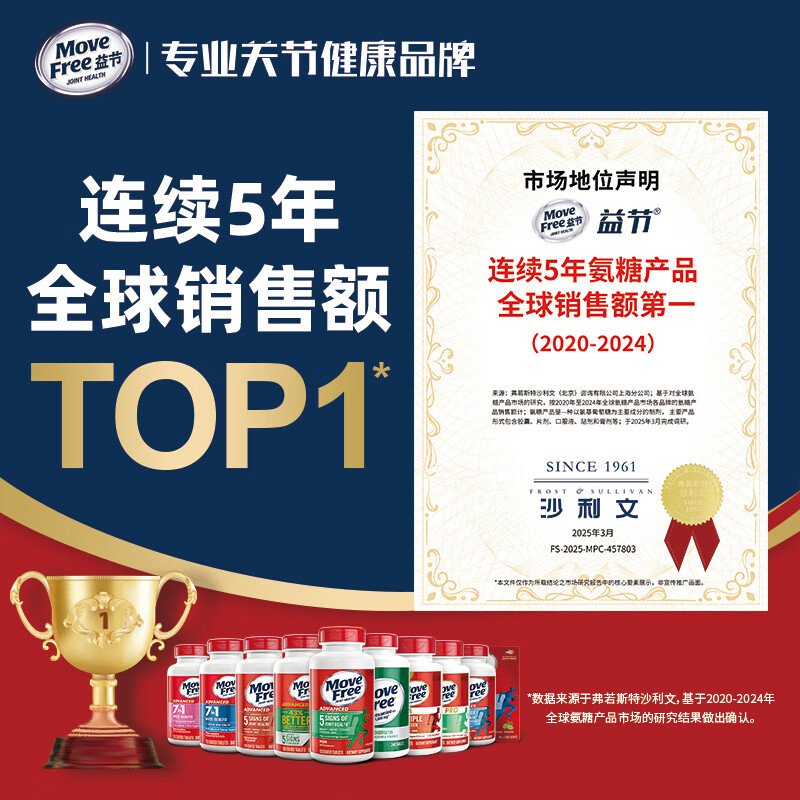 益节Move Free氨糖软骨素维骨力钙片成人 中老年美国进口绿瓶120粒×2