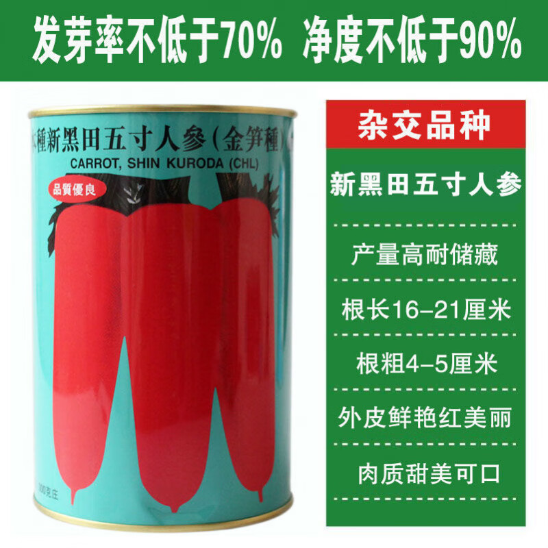 黑田五寸人參胡蘿卜種子紅胡蘿卜種籽蘿卜籽夏秋季播蔬菜種孑 新黑田五寸人參拆罐50克約5000粒