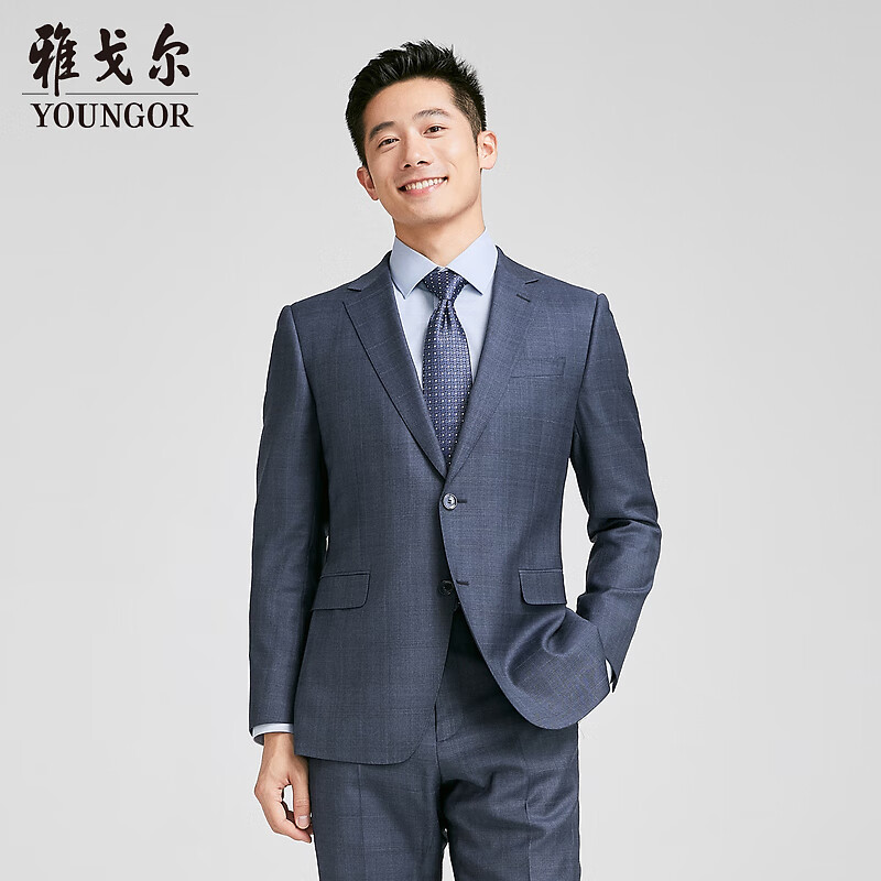 雅戈尔【商场同款】舒适羊毛+桑蚕丝西服男士春夏套西YOTX222702HJY上衣 蓝灰 2XL 185/108A
