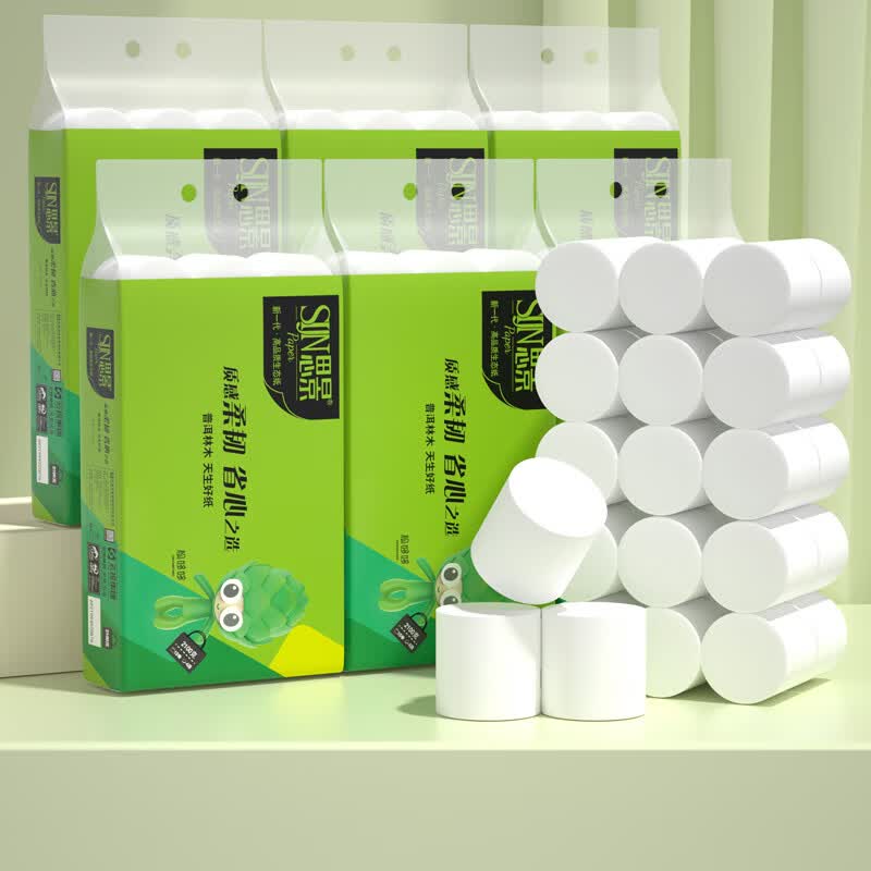 思景无芯卷纸30卷4层加厚实惠装家用卷纸卫生纸巾整箱2提装原生木浆纸 4层 140g/卷*90卷 15卷/提*6提