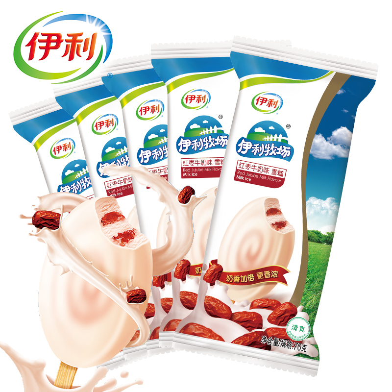伊利牧场红枣牛奶味冰淇淋雪糕香浓奶香冰激凌 70g*5支冷饮
