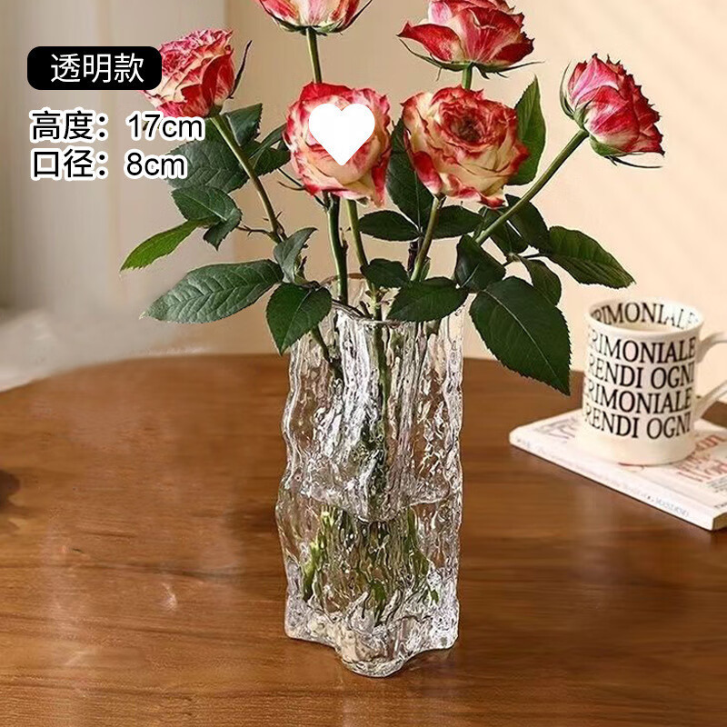 利比不规则冰川玻璃花瓶摆件客厅水养插花高级感水培ins风高颜值花瓶 透明钟乳 17cm