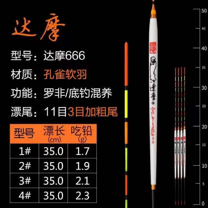 達(dá)摩孔雀羽浮漂鯽魚羅非細(xì)長(zhǎng)身套裝加粗醒目尾底釣高靈敏漂 達(dá)摩666 123一套送漂盒