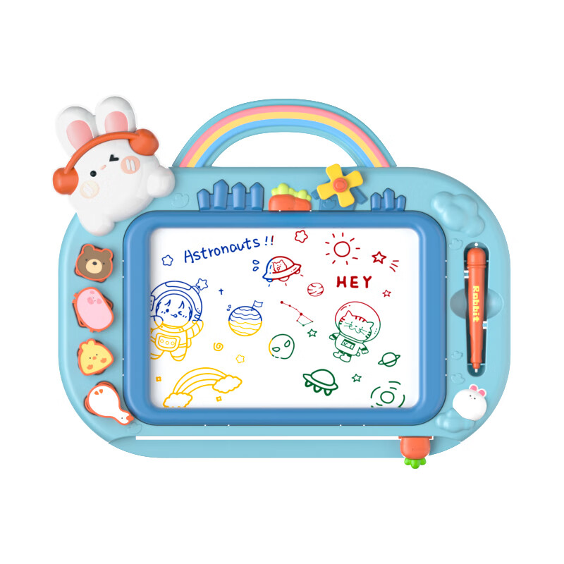 凡华抖音同款早教儿童礼物磁性画板家用婴幼儿写字板宝宝涂鸦画画玩具 萌蓝免画板-进阶支架款(送工具)