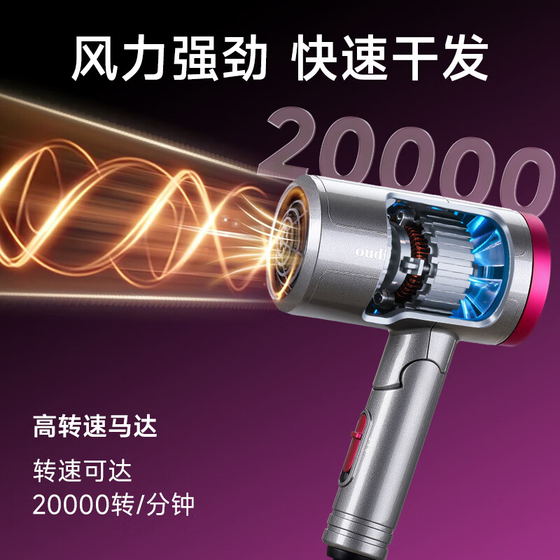 欧点大风量电吹风恒温吹风机家用速干吹风筒负离子电风吹 礼物送女友老婆 【二档风温+折叠】1100W 深灰