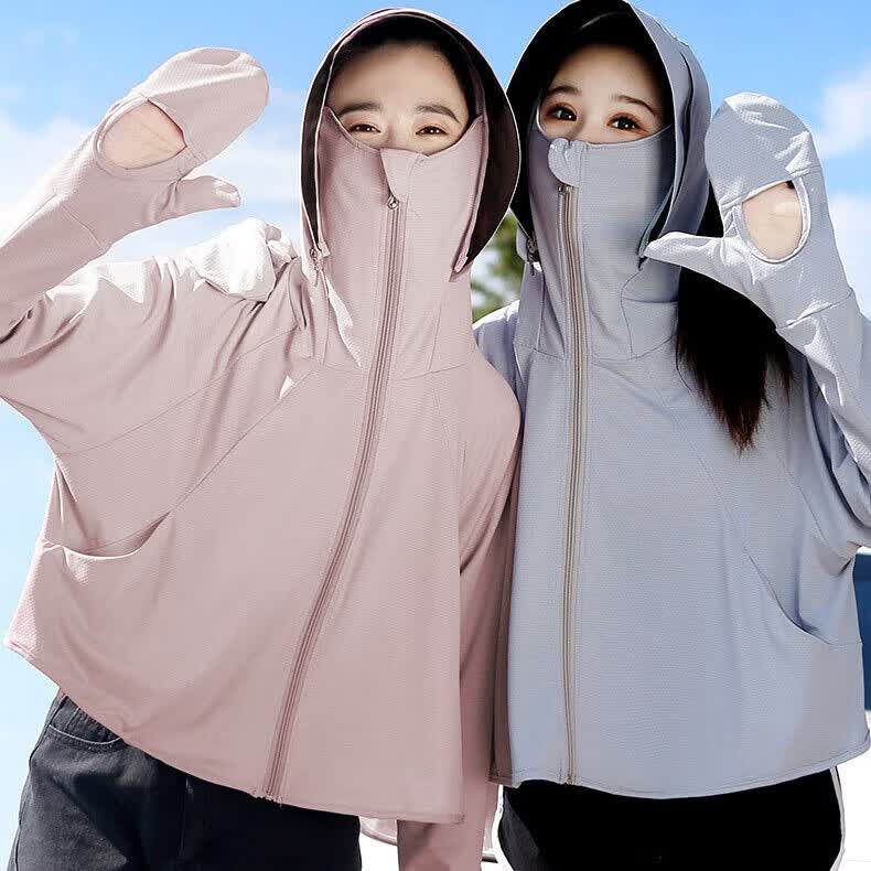 美奈貂防晒衣女新款防紫外线外套夏季遮阳披肩冰丝防晒服薄款 浅咖【手套款】 UPF50+ 可拆帽檐 均码 【80-150斤】 送测试卡