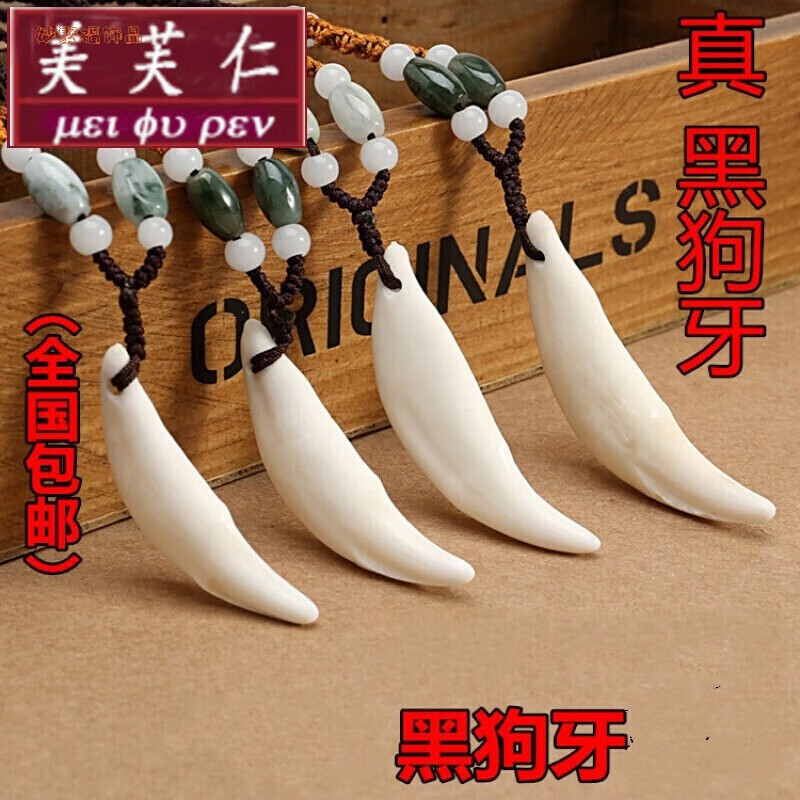 妙聚福真牙黑狗牙男士项链情侣狼牙吊坠藏獒牙挂件儿童宝宝真牙齿饰品