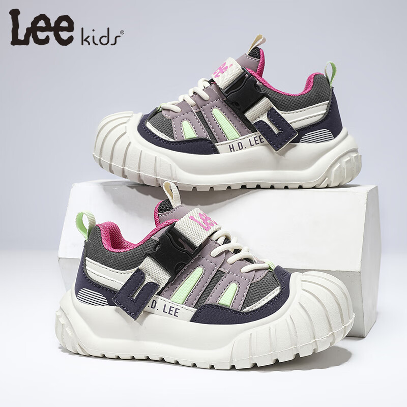 LEE KIDS童鞋秋季新款儿童跑步鞋男大童时尚透气休闲鞋防滑运动鞋女童 灰紫 33 【建议脚长207mm】