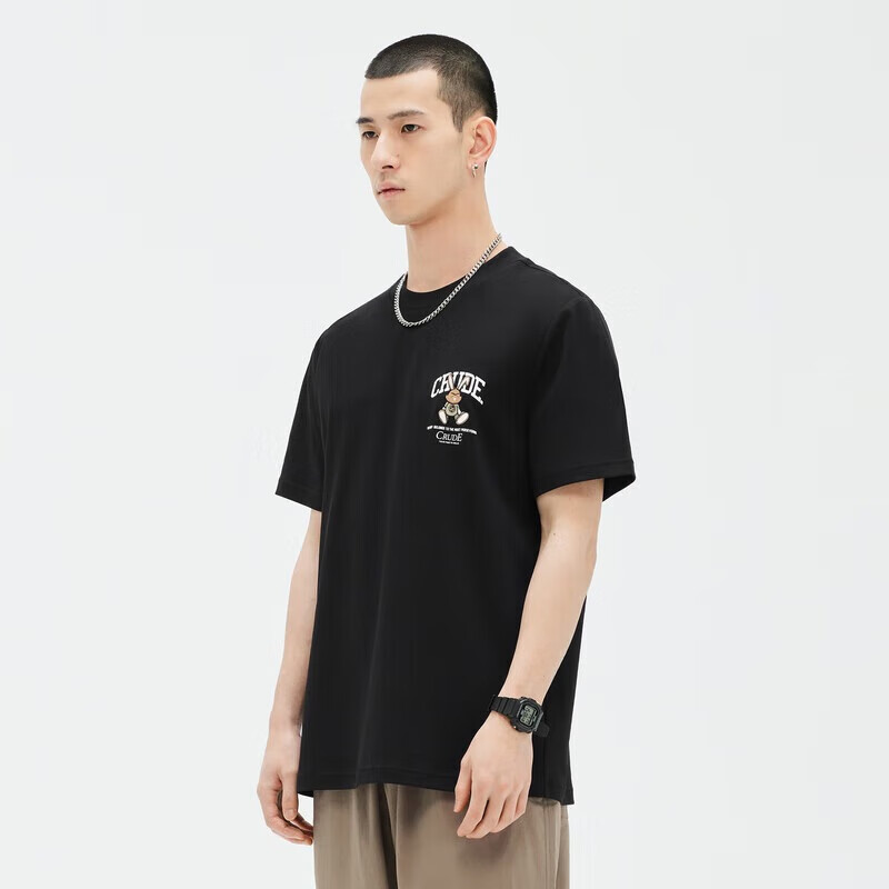 GXG男装 夏季短袖T恤合集 GE1440987D黑色圆领短袖T恤 XL 180