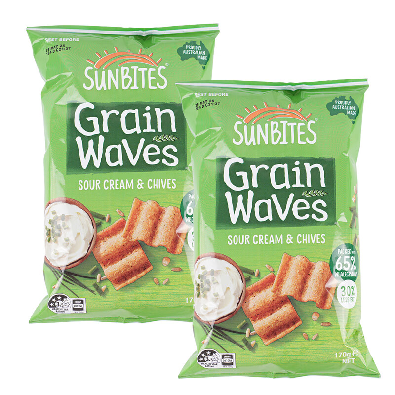 Sunbites薯片酸奶油洋葱味波浪形谷物片170g*2健澳洲进口休闲零食膨化食品