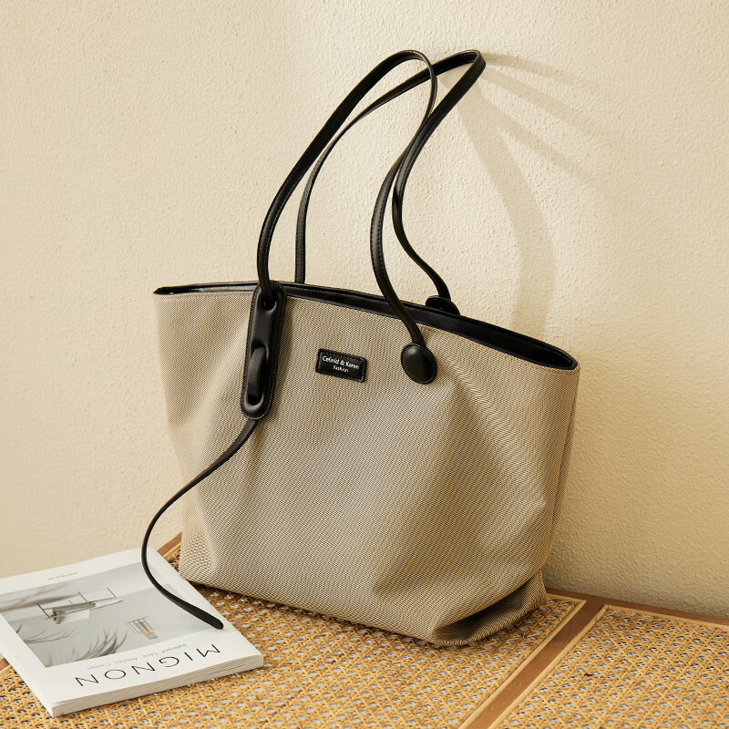 納蘭杜（Nalandu）托特包女大容量2025新款大包包女士帆布包單肩通勤女包 卡其色【買一得二贈(zèng)斜挎小包】
