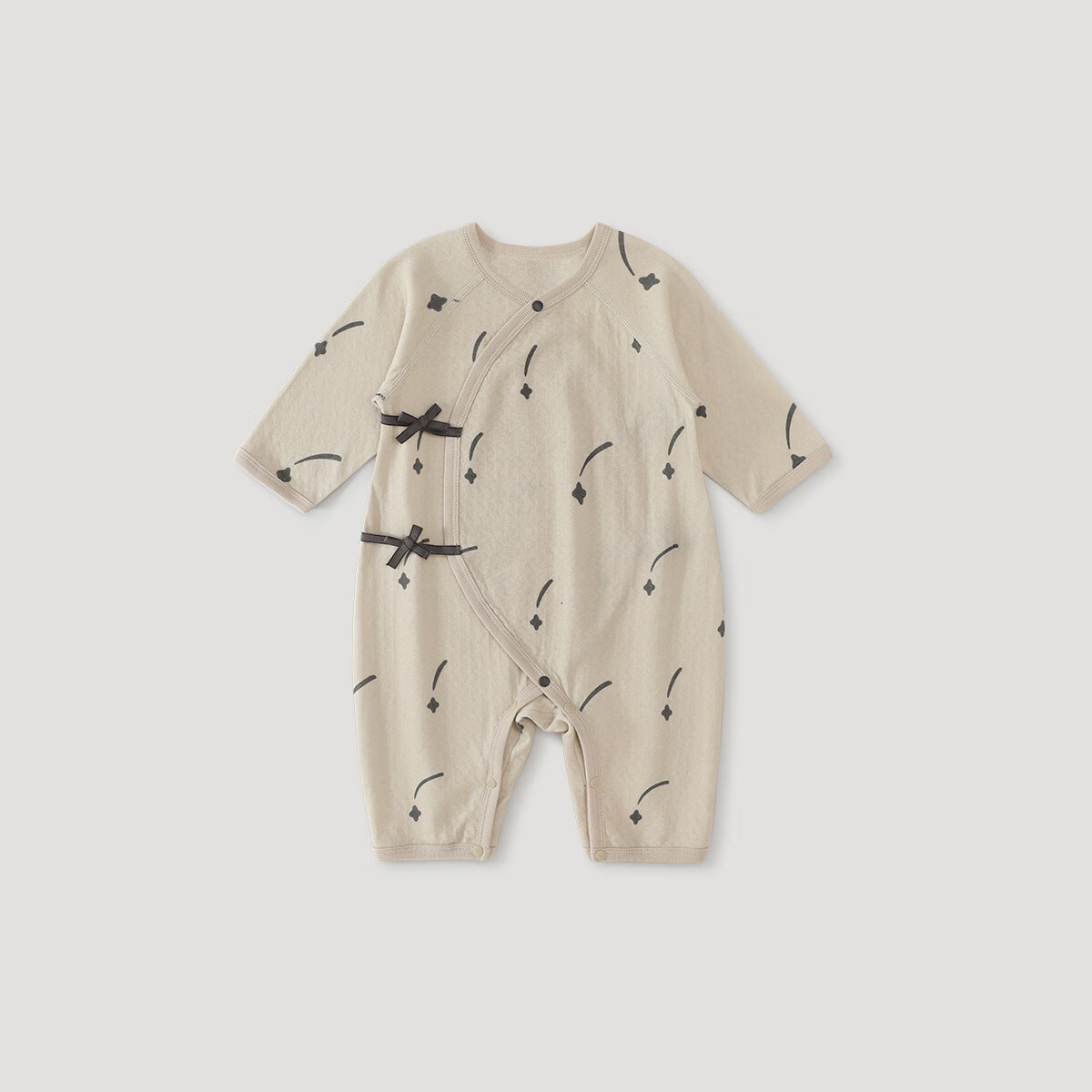 巴厘小猪新生儿衣服春秋宝宝四季初生儿睡衣绑带和尚服莫代尔棉婴儿连体衣 浅驼色流星雨 73cm