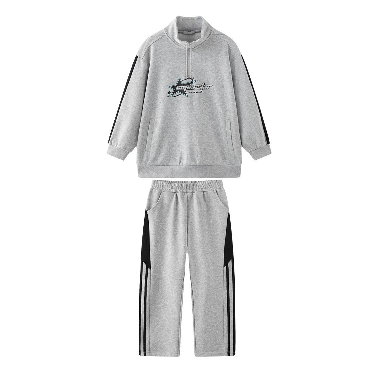 MQD 男童立领套装 浅麻灰