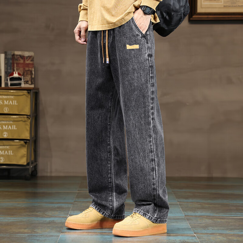 AEMAPE美国苹果高端牛仔裤男士2025新款美式复古宽松休闲直筒阔腿长裤子 深蓝色 【春秋款】 L 建议105-125斤