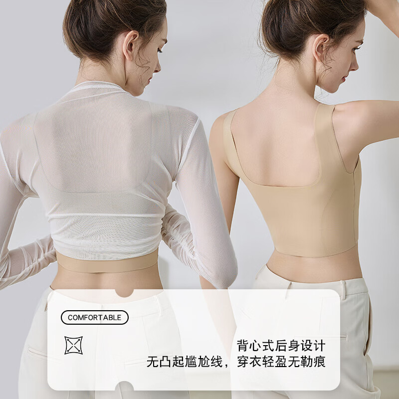 猫人大胸显小纸片人文胸粉底液内衣束胸无痕隐形背心式胸罩美背防下垂 【1件装】黑色 S 推荐【80-100斤】