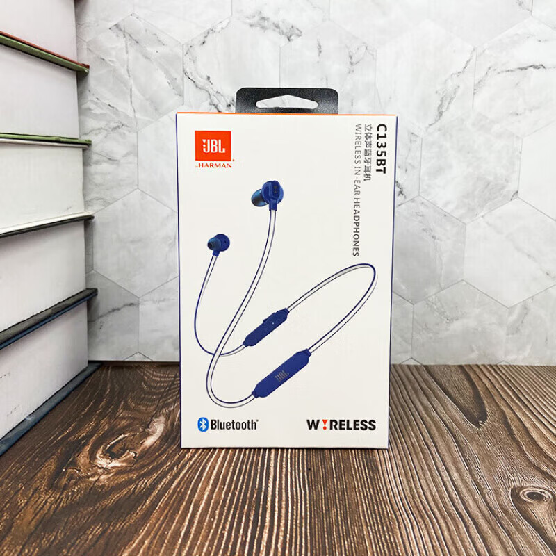 JBLc135bt无线蓝牙耳机入耳式防水磁吸手机音乐运动跑步挂脖耳麦 蓝色 【全新】C135BT+耳塞包 套餐二