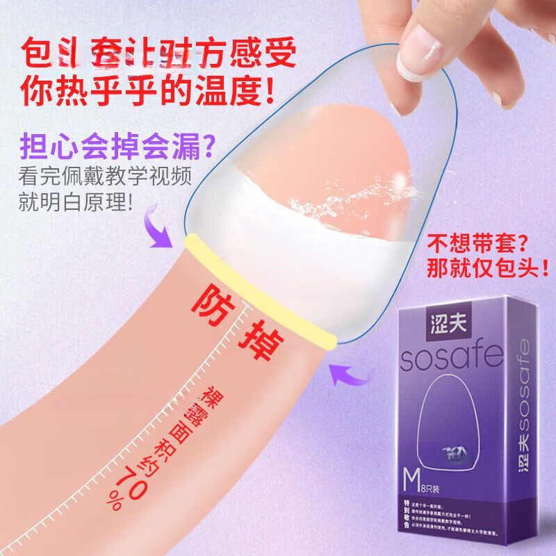 通用情趣包头套半截套龟头套延时套仅包头龟头套延时套半截套 M码+L码(2只散装无包装盒)