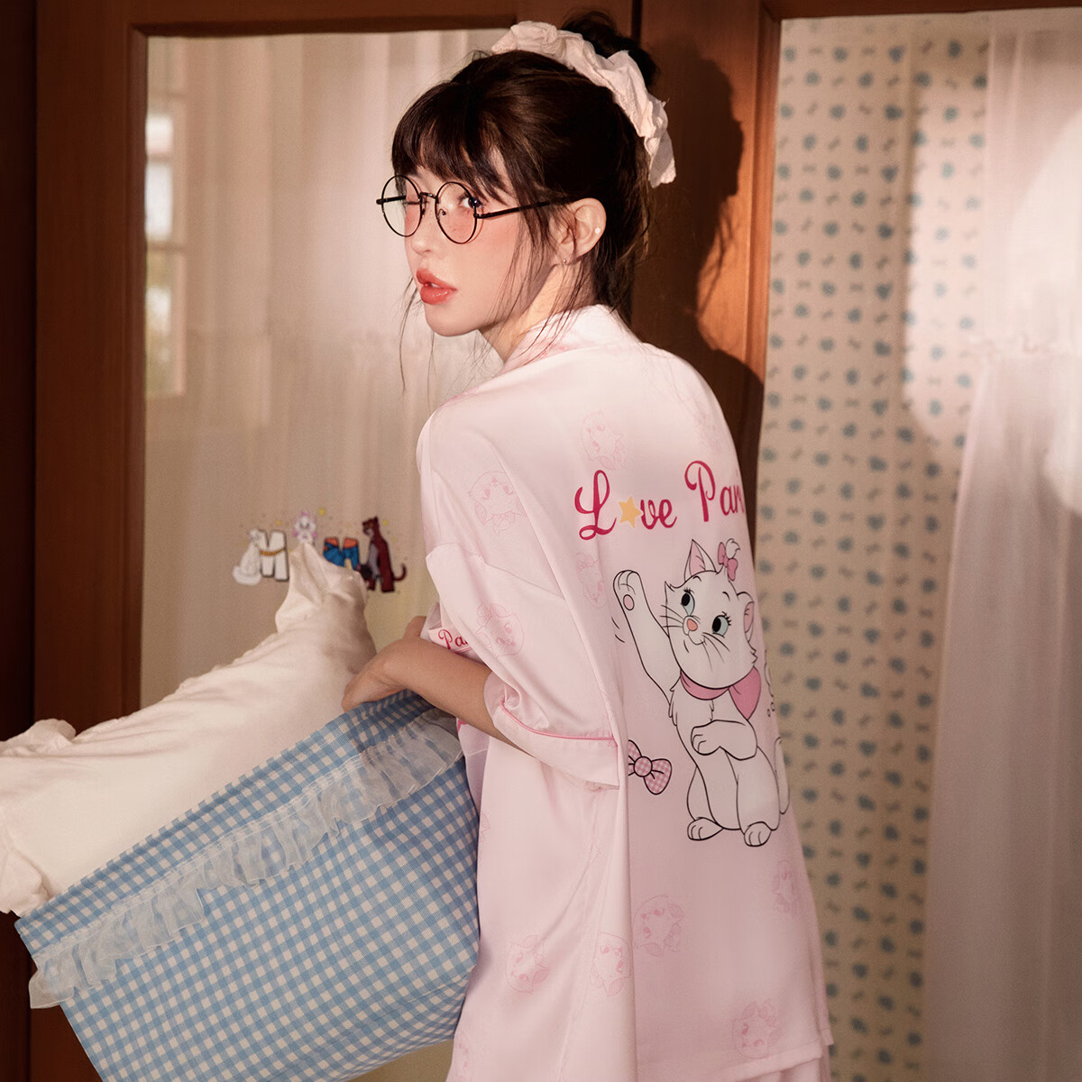 宫蝶【凉感型】迪士尼玛丽猫睡衣女夏季冰雪丝短袖短裤外穿家居服