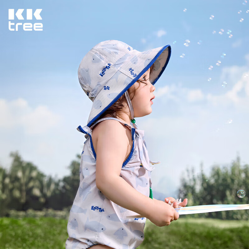 kocotreekk树儿童帽子防晒大帽檐男童女童宝宝遮阳帽印花时尚渔夫帽