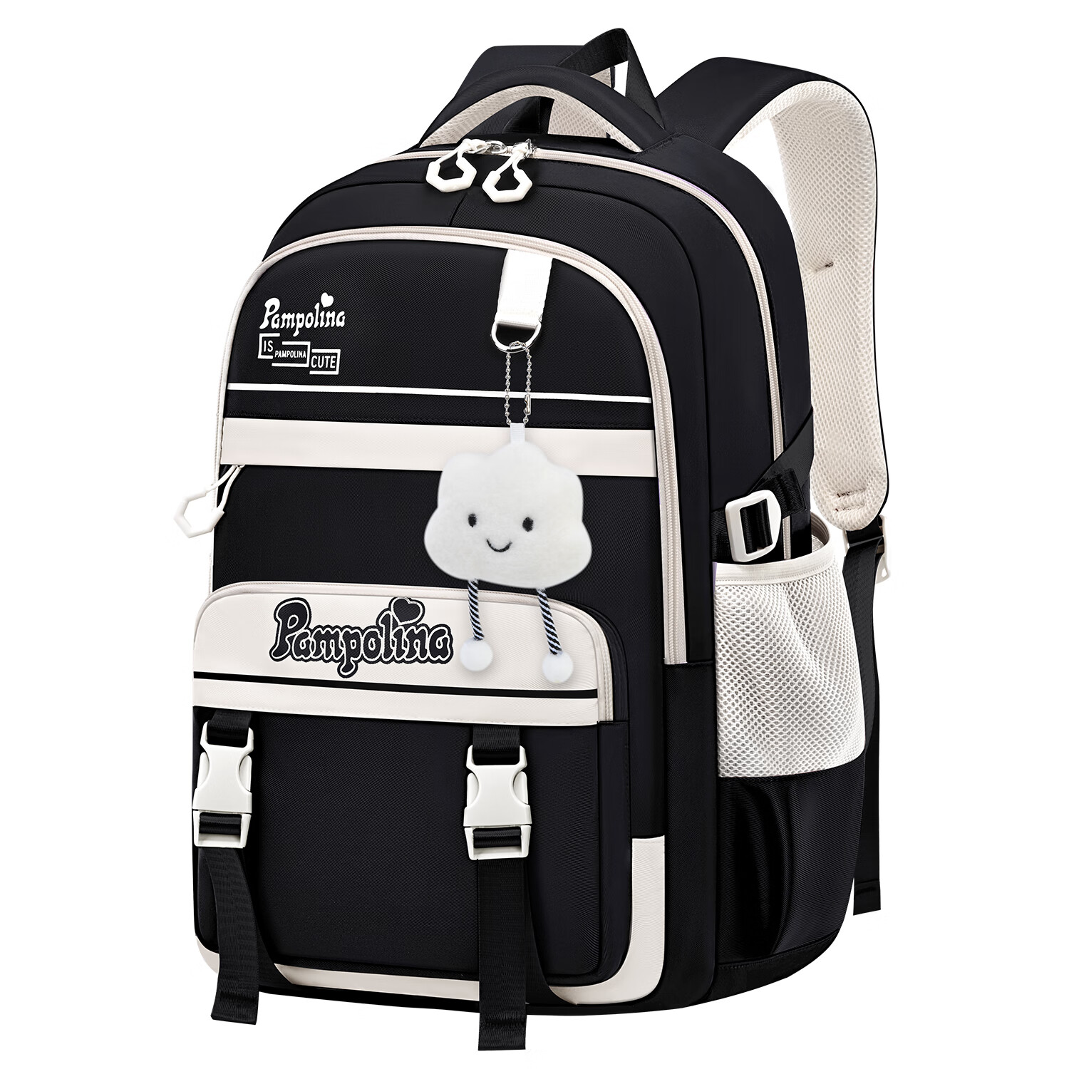 智多宝书包女减负护脊初中女生大容量双肩包轻便小学生高中生中学生背包 中号红色【送长腿云朵挂件】