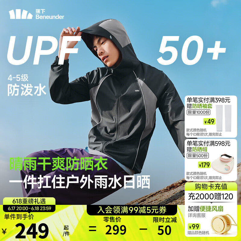 蕉下（beneunder）防晒衣男外套皮肤衣防紫外线轻薄防泼水户外钓鱼WR938 乌木黑 XL