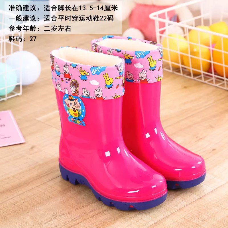 abckids童鞋2-10岁儿童雨鞋男女童水鞋加绒棉卡通胶靴水靴防滑雨靴