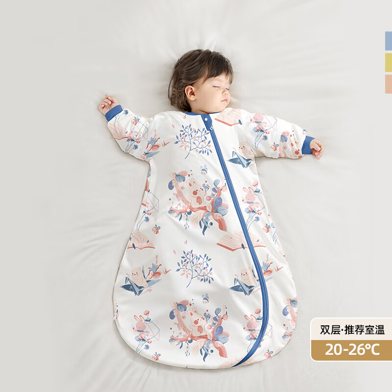 贝肽斯肽柔婴儿睡袋春秋新生儿防踢被一体恒温标宝宝大码四季防惊跳睡袋 春秋双层-感温(20-26℃）繁枝 S码 55-70cm（建议0-9个月）