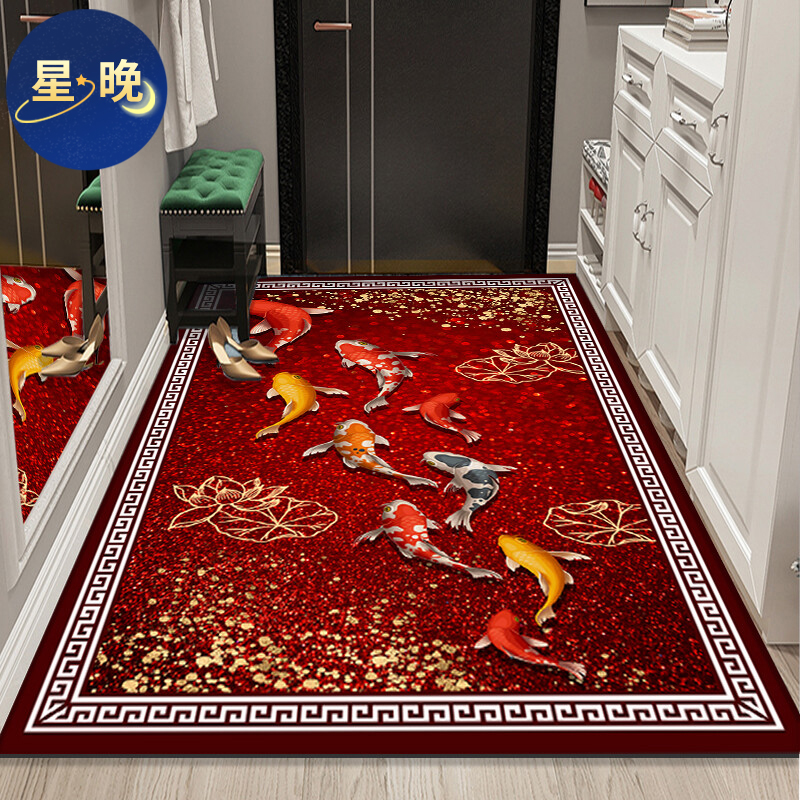 星晚入戶進(jìn)門口3D地墊玄關(guān)客廳防滑耐臟毯子免洗蹭灰踩腳墊可裁剪定制 九魚招財 120*160cm